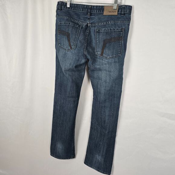 DKNY Mott Jeans Women's 20 (waist 32) Blue Dark Wash Slightest Distress Straight - Picture 12 of 16